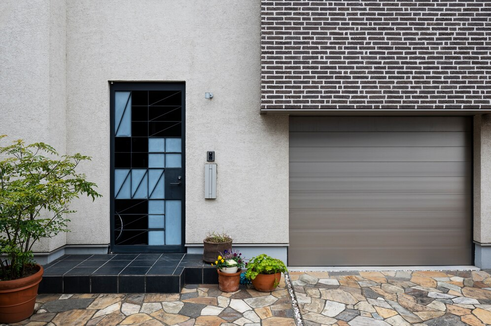 A modern grey garage doors